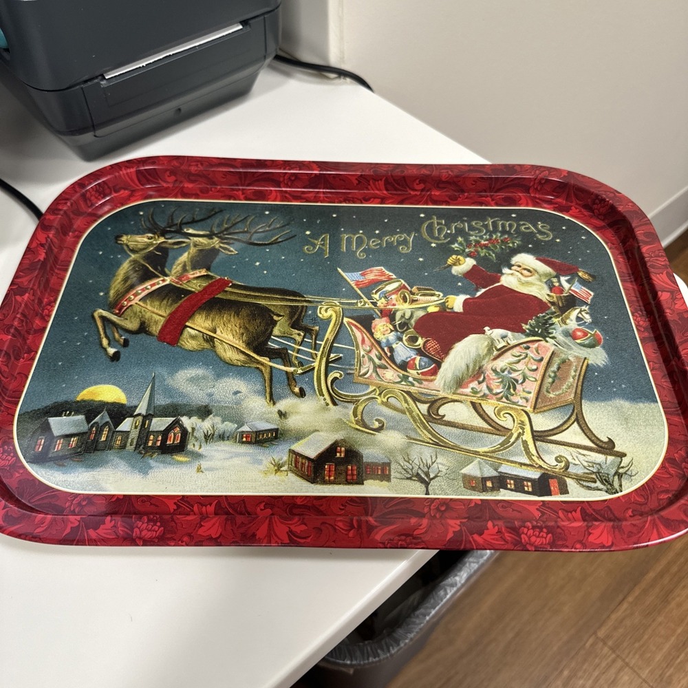 Hallmark Santa Tin Box 1906 Postcard Replica Red Metal Tray‎